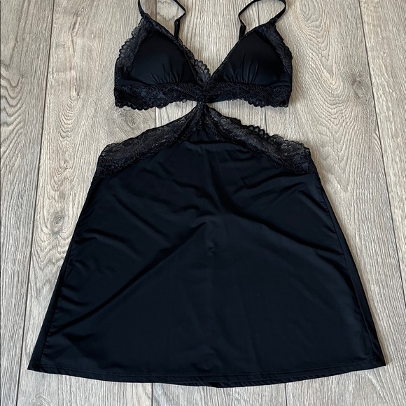 LA SENZA Black Satin Lace Cut-Out Babydoll Slip Nightgown Lingerie Size XS - Picture 4 of 10